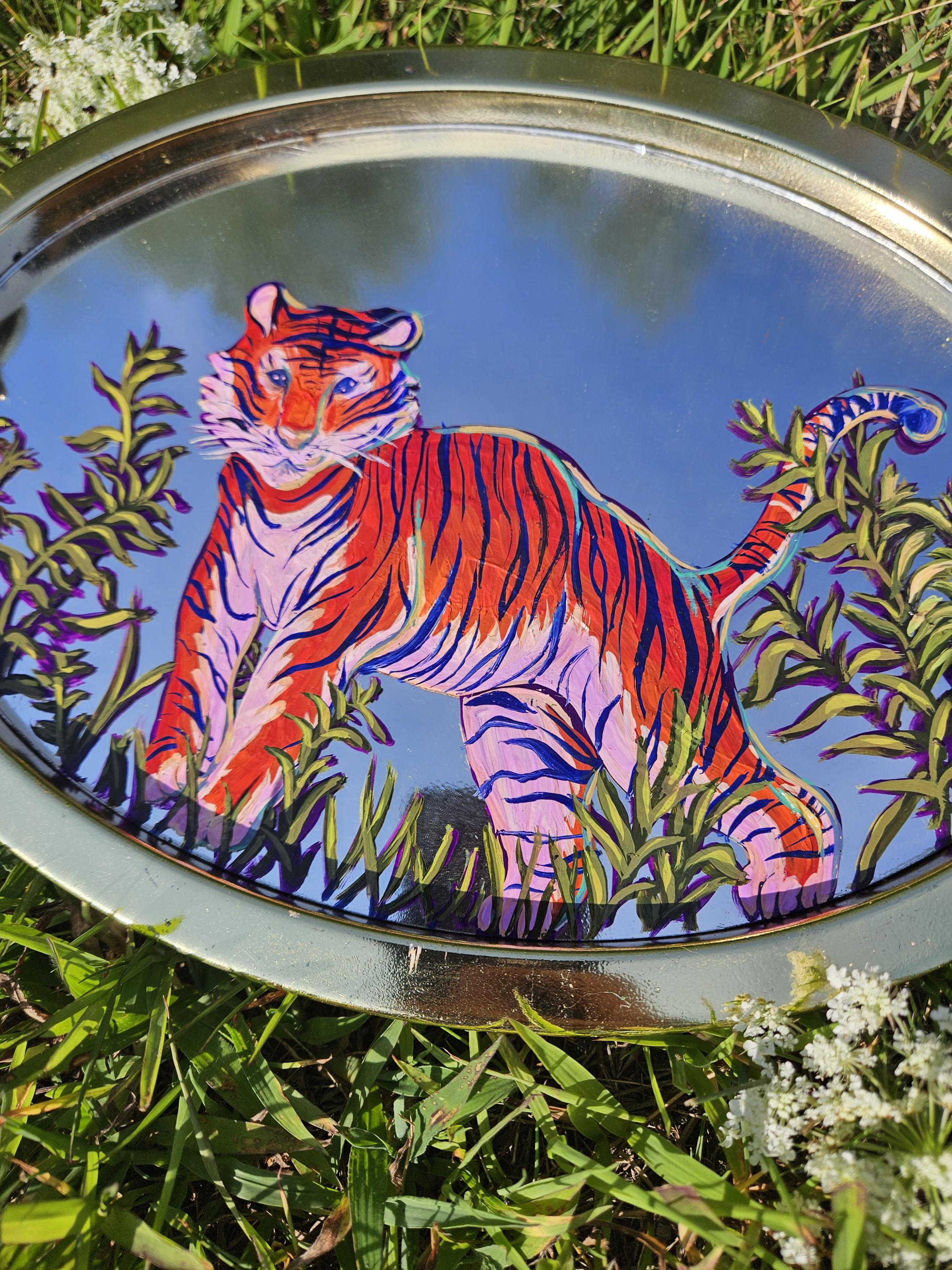 Mirror Painting: Tiger in the Reeds