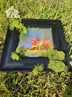 Mirror Painting: Crow Skull with Mushrooms and Moss