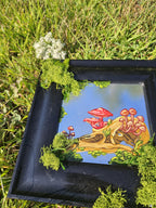 Mirror Painting: Crow Skull with Mushrooms and Moss