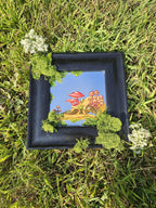 Mirror Painting: Crow Skull with Mushrooms and Moss