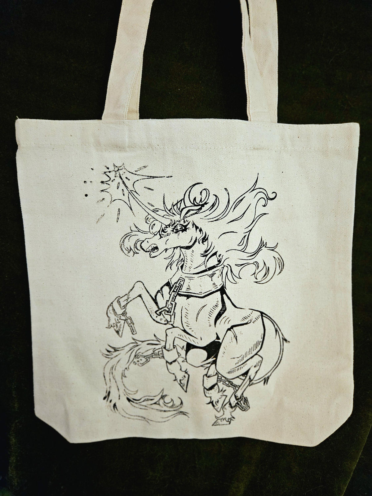 Chained Unicorn Screen Printed Tote Bag