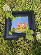Mirror Painting: Crow Skull with Mushrooms and Moss
