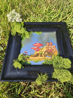 Mirror Painting: Crow Skull with Mushrooms and Moss