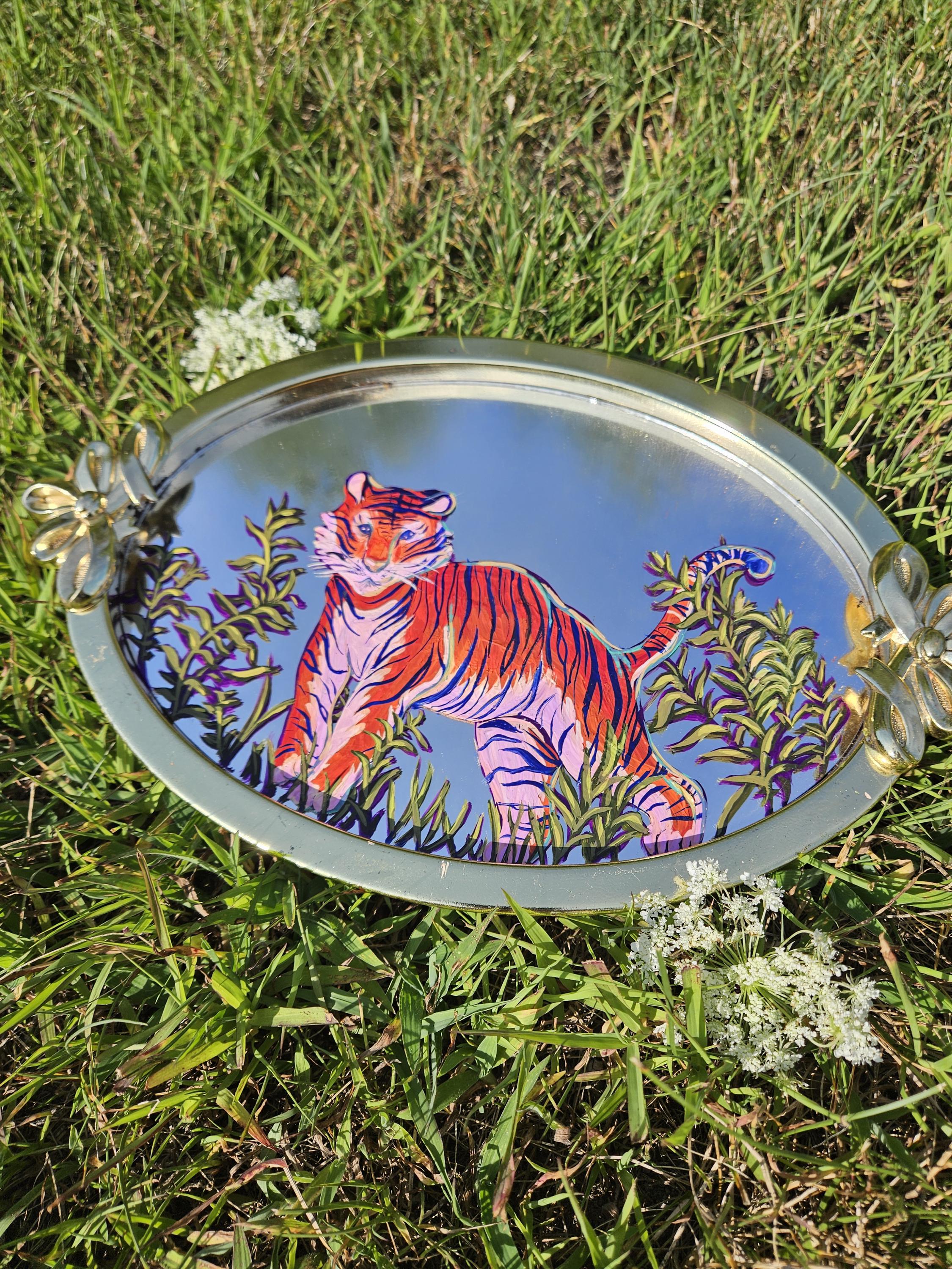 Mirror Painting: Tiger in the Reeds